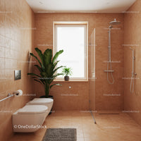 Contemporary Bathroom with Beige Tiles and Large Window