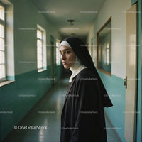 Confident Nurse in Hospital Corridor With Serious Expression