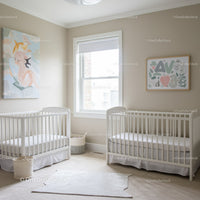 Bright Nursery with White Baby Cribs and Modern Wall Art