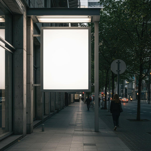 Empty illuminated billboard on urban street in evening JPG Mockup Image