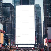 Urban Street Scene with Large Blank Billboard in City Center