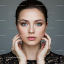 Close-up Portrait of a Woman with Blue Eyes and Elegant Style