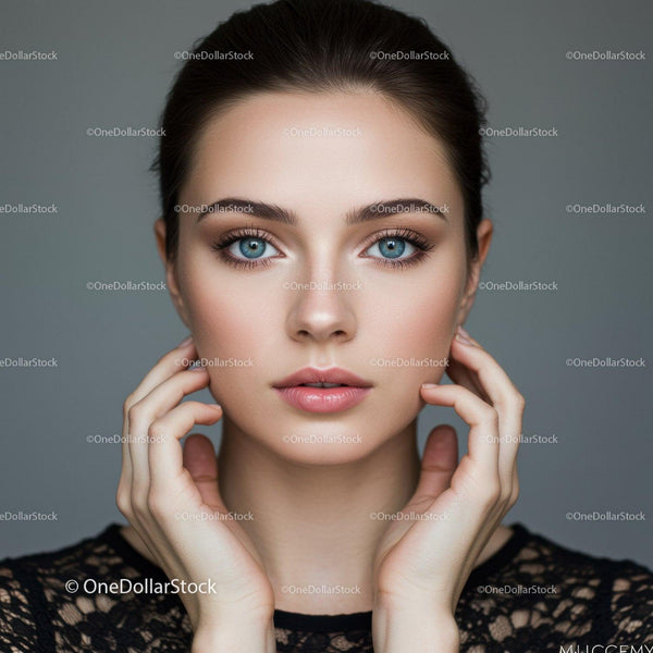Close-up Portrait of a Woman with Blue Eyes and Elegant Style