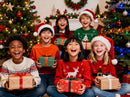Happy children celebrating Christmas with gifts and joy