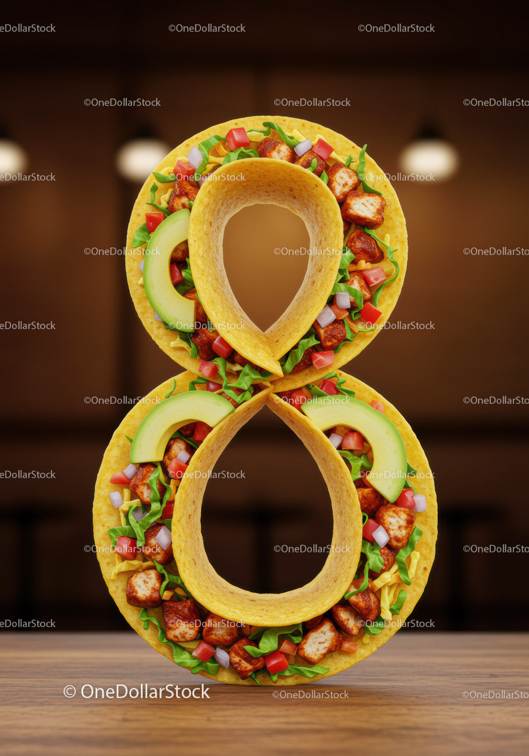 Taco numer osiem ze świeżymi składnikami na drewnianym stole