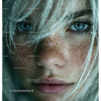 Close-Up Portrait of a Woman with Blue Eyes and Freckles