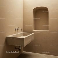 Modern Concrete Wall Niche and Sink in Minimalist Bathroom
