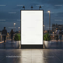 Illuminated Urban Billboard with Evening Pedestrians