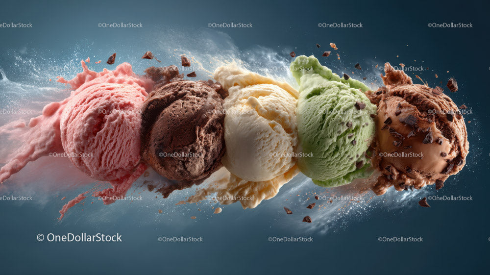 Colorful Assorted Ice Cream Scoops in a Dynamic Explosion