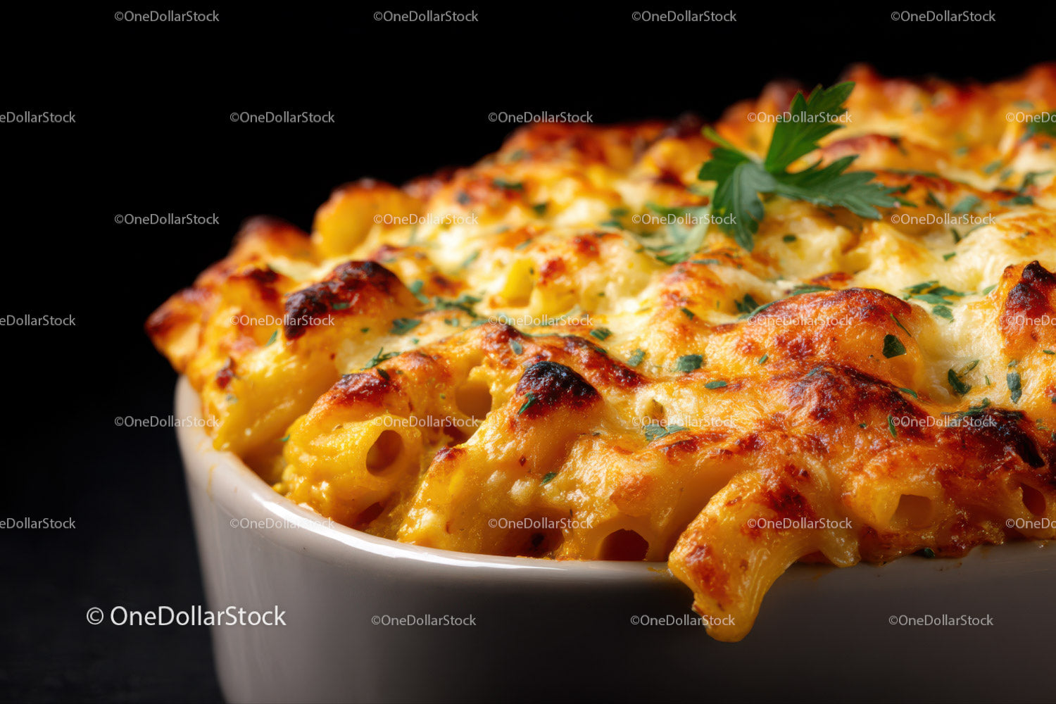 Cheesy Baked Macaroni and Cheese in White Bowl