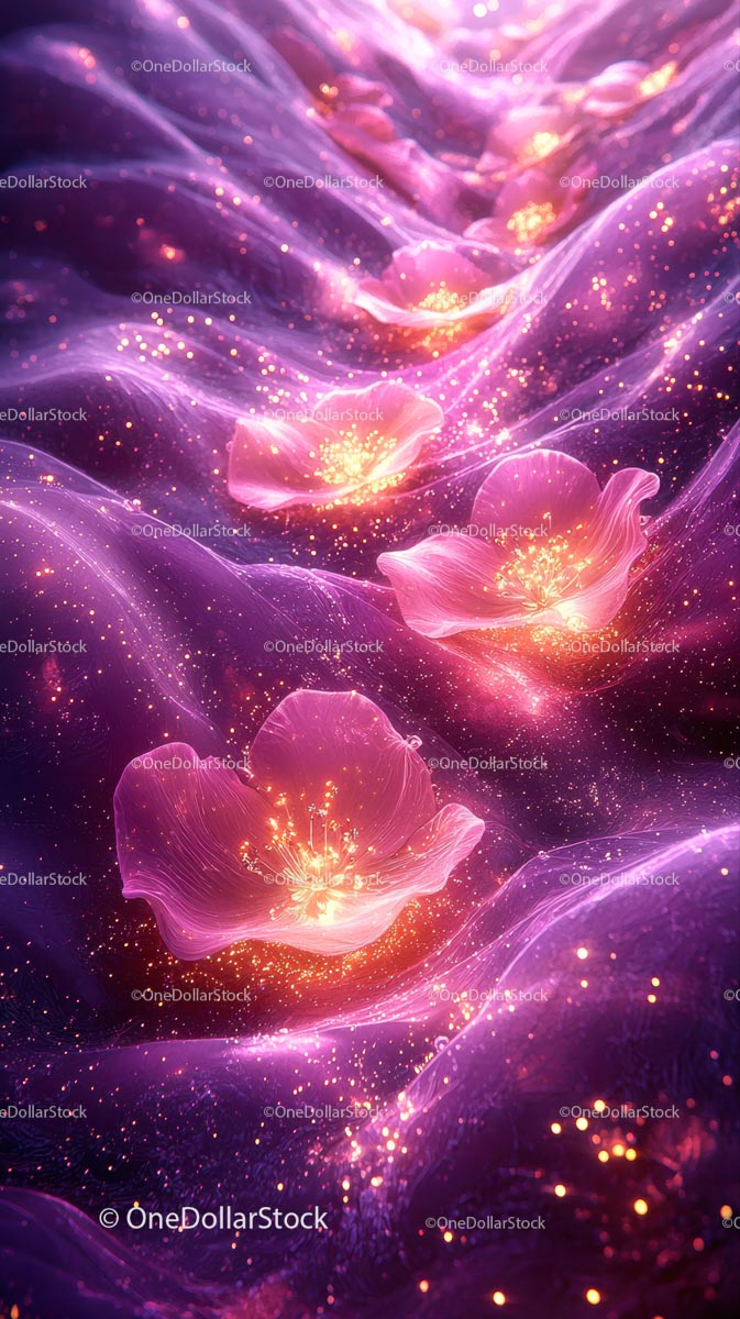 Magical Glowing Pink Flowers in a Luminous Fantasy Scene
