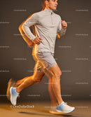 Athlete running indoors with dynamic motion blur effect