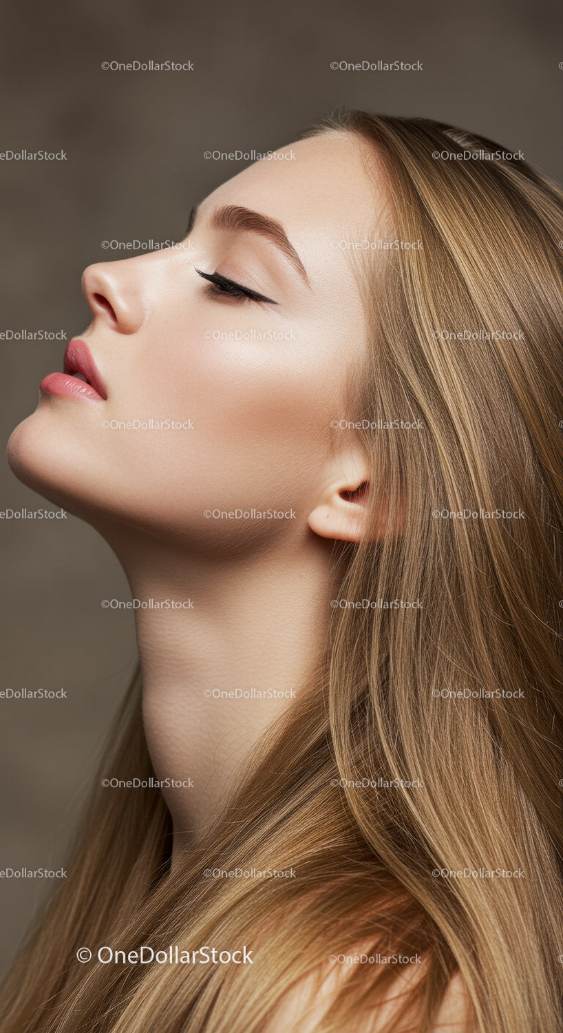 Profile of serene young woman with long blonde hair