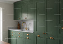 Elegant Green Kitchen with Marble Countertop and Gold Handles