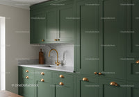 Elegant Green Kitchen with Marble Countertop and Gold Handles