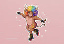 Colorful Cartoon Bull with Rainbow Hair in Funky Streetwear