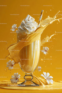 Fruit Juice and Milk Splash with Whipped Cream in Orange Hues