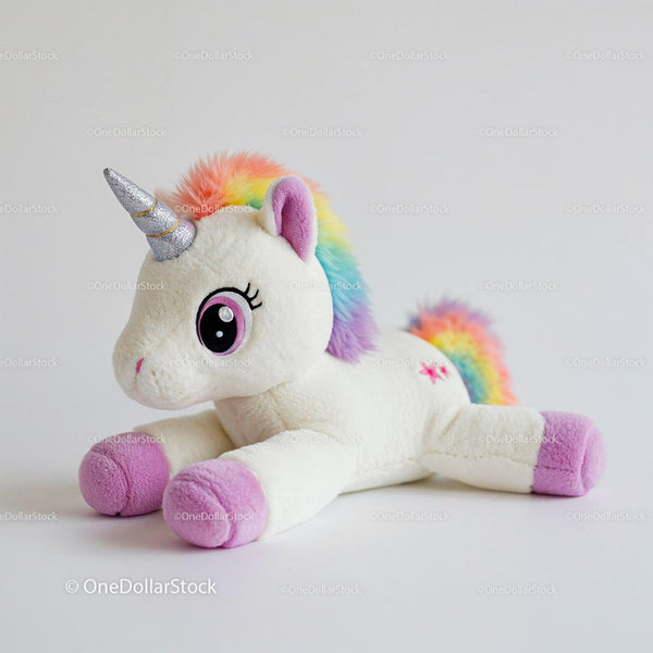 White Unicorn Plush Toy With Rainbow Mane