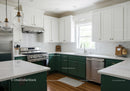 Bright Modern Kitchen with White Cabinets and Green Lower Cabinets