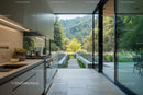 Modern Kitchen with Scenic Mountain and Greenery View