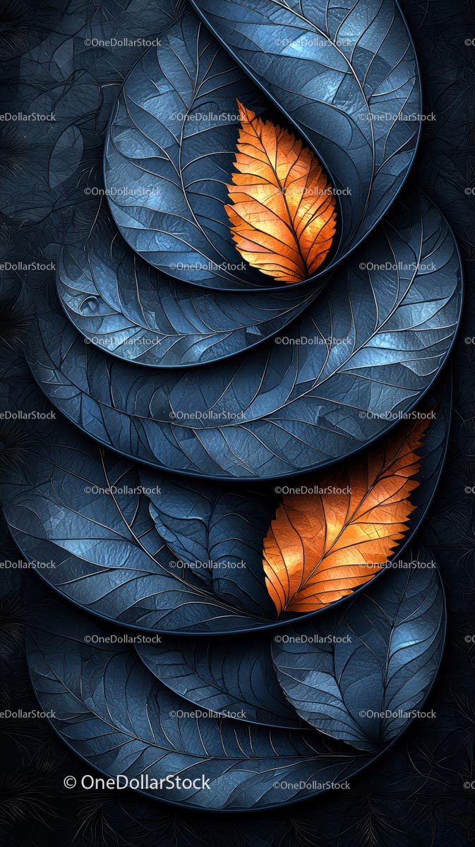 Dark Blue Foliage with Bright Orange Leaves Creating a Natural Art Scene