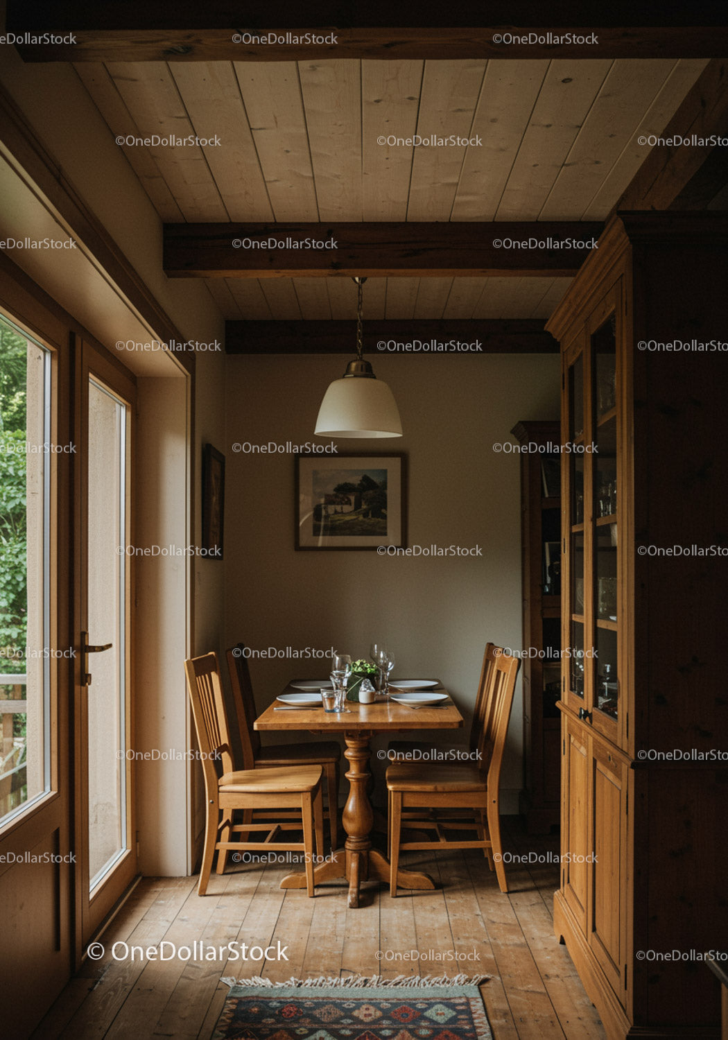 Cozy Wooden Dining Area with Natural Light