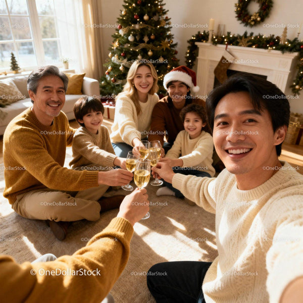 Family Celebrating Christmas Together at Home