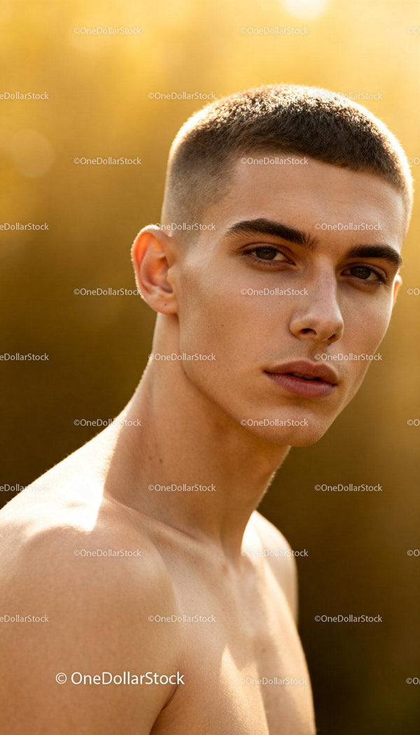 Young man with fresh haircut in warm sunlight