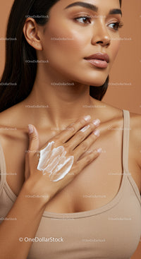 Beautiful Woman Applying Cream for Glowing Skin