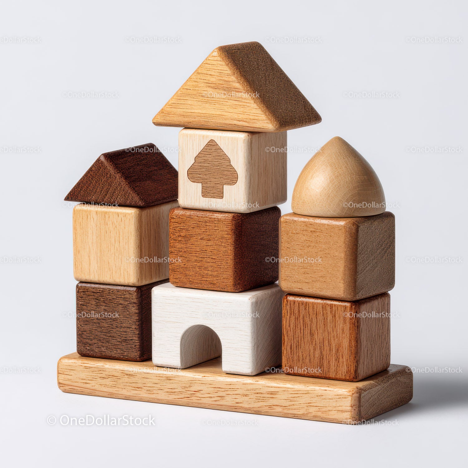 Arrangement of Wooden Geometric Shapes with Natural Textures