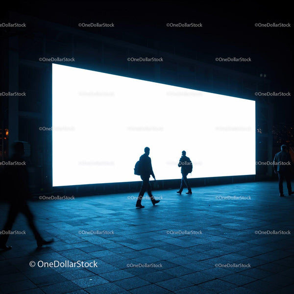 People Walking Past Large Bright Digital Billboard at Night JPG Mockup Image