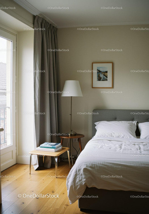 Cozy Bedroom with Bedside Lamp and Natural Light from Window