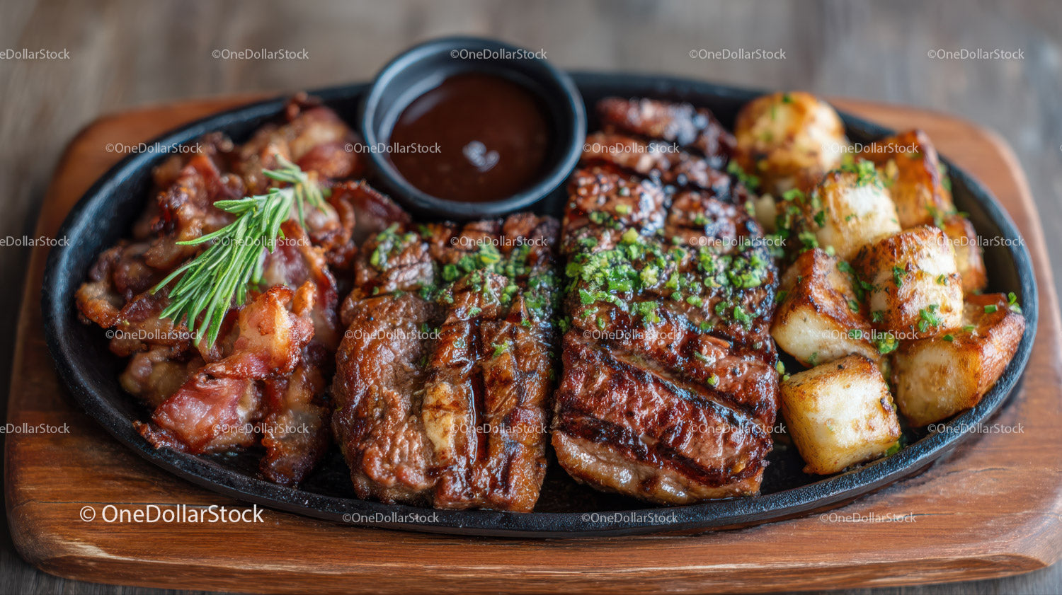 Gourmet Barbecue Ribs with Roasted Potatoes and Dark Sauce