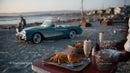 Beachside Vintage Car with Outdoor Dining Scene and Summer Vibe
