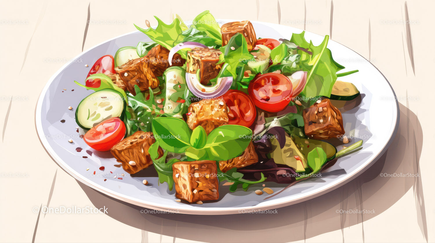 Kolorowa sałatka ze świeżych warzyw z pomidorkami koktajlowymi i tofu