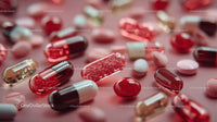 Colorful Assortment of Pills and Capsules on Pink Background