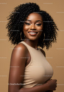 Beautiful African American Woman with Curly Hair and Bright Smile