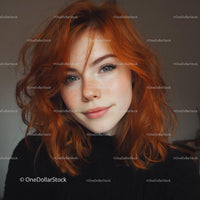 Young Redhead Woman with Bright Blue Eyes and Freckles in Portrait