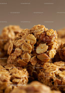 Close up of crunchy oat and nut granola clusters