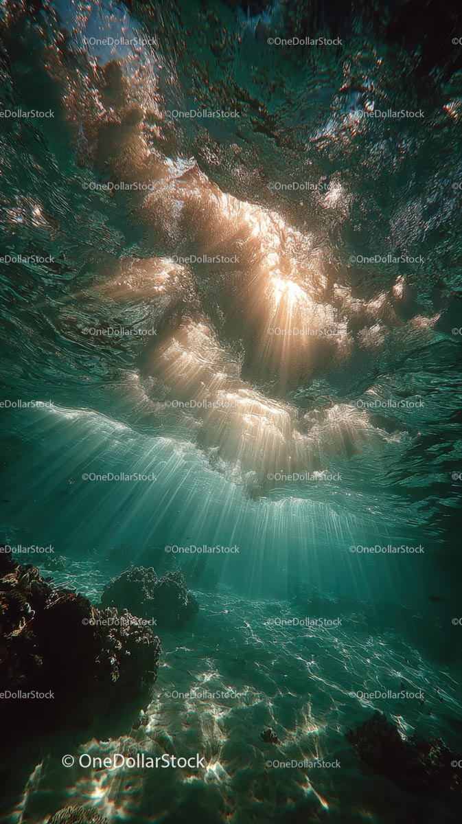 Enchanting Underwater Scene with Sunlight and Bubbles
