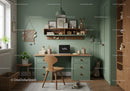 Cozy Study Room with Green Wall and Wooden Furniture