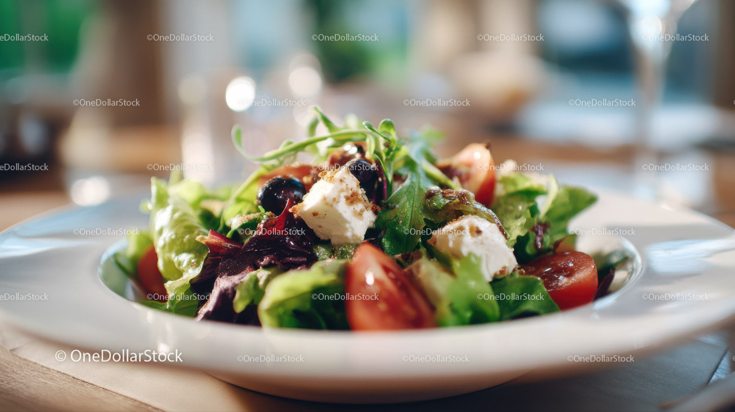 Fresh Mixed Green Salad with Cherry Tomatoes and Feta Cheese