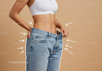 Woman with Loose Fit Denim Jeans and Slim Waist Showing Weight Loss