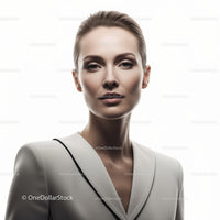 Elegant Woman Portrait with Sleek Hair and Neutral Background