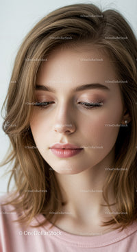 Beautiful Young Woman with Soft Makeup in Serene Portrait