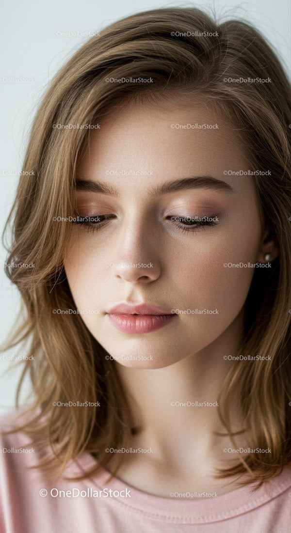 Beautiful Young Woman with Soft Makeup in Serene Portrait