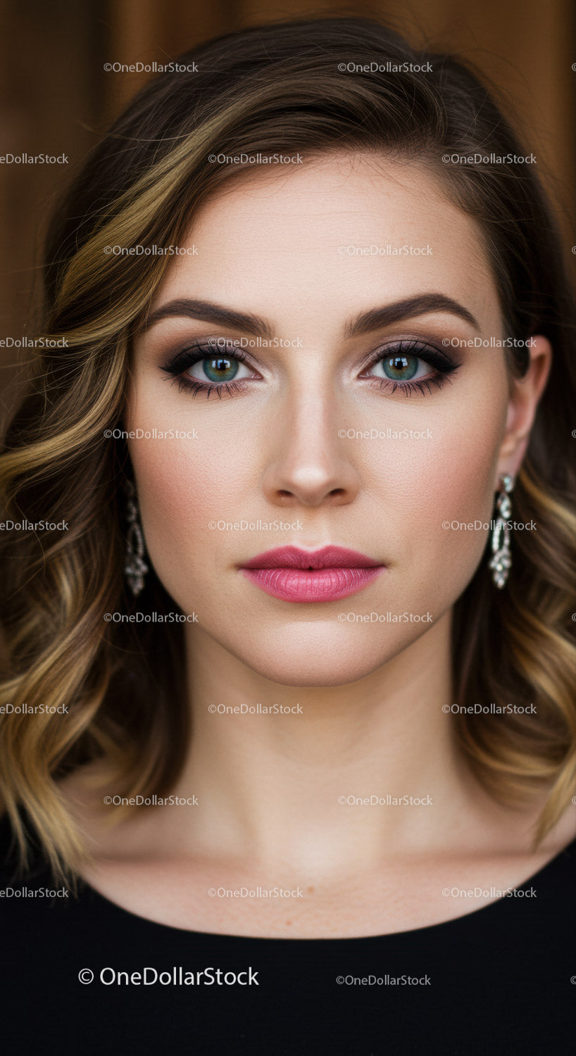 Elegancka młoda kobieta z makijażem smoky eyes i różowymi ustami