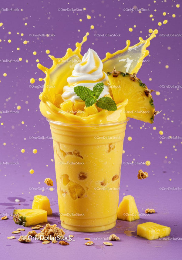 Refreshing Pineapple Smoothie with Cream and Mint Splash