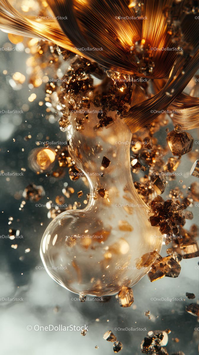 Liquid Splash in Gold with Metallic Particles