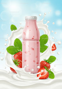 Fresh Strawberry Yogurt Drink with Splashing Milk